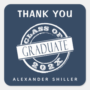 Custom Modern Navy Blue Graduate Thank You  Square Sticker