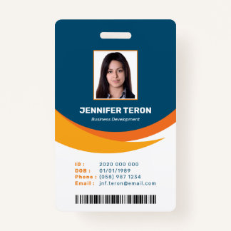 Custom Modern Navy Employee ID Card with barcode ID Badge