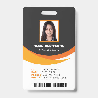 Custom Modern Orange Employee ID Card with barcode Badge
