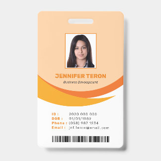 Custom Modern Orange Employee ID Card with barcode Badge