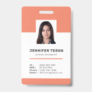 Custom Modern Orange Employee ID Card with barcode Badge