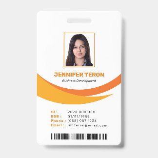 Custom Modern Orange Employee ID Card with barcode Badge