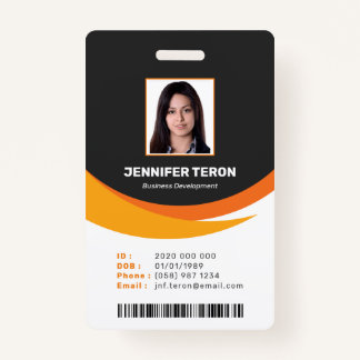 Custom Modern Orange Employee ID Card with barcode ID Badge