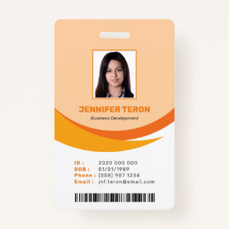 Custom Modern Orange Employee ID Card with barcode ID Badge