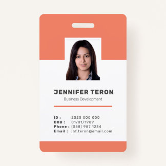 Custom Modern Orange Employee ID Card with barcode ID Badge