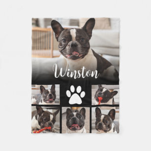 Custom Modern Pet Dog Name Photo Collage Fleece Blanket