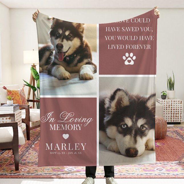 Custom Modern Pet Memorial Photo Fleece Blanket (Creator Uploaded)
