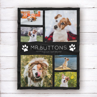 Custom Modern Pet Name Photo Collage Dog Cat Lover Fleece Blanket