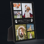 Custom Modern Pet Name Photo Collage Dog Cat Lover Plaque<br><div class="desc">Simple,  modern pet photo plaque featuring your favourite pictures of your fur baby in a minimalist photo collage with custom name and message alongside paw prints. This is the black version.</div>