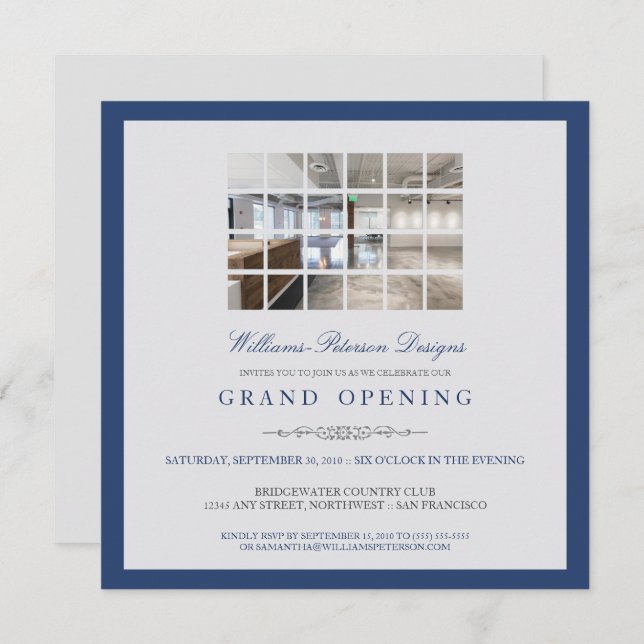 Custom Modern Photo Grand Opening Invitation: blue Invitation (Front/Back)