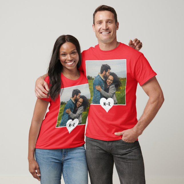Custom Modern Photo Heart Monogram Initial Couple T-Shirt (Unisex)