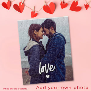 Custom Modern Photo Love Script Couple Jigsaw Puzzle