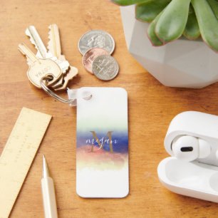 Custom Modern Photo Watercolor Monogrammed Key Ring