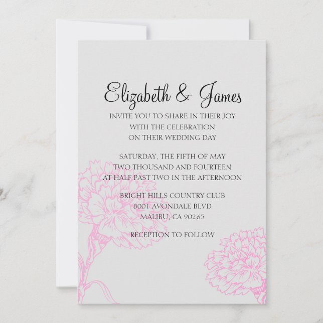 Custom Modern Pink and Black Wedding Invitations (Front)