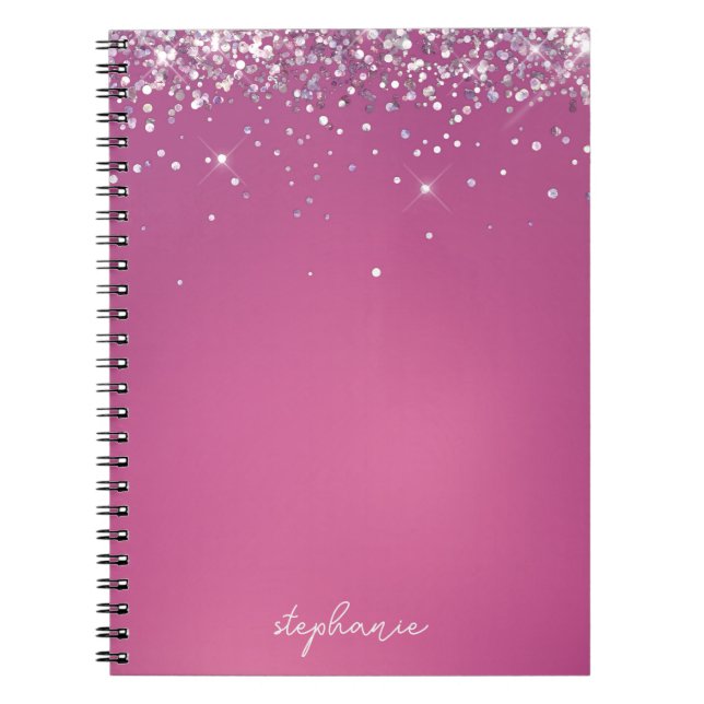 Custom Modern Pink Glitter Notebook (Front)