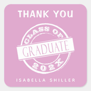 Custom Modern Pink Graduate Thank You  Square Sticker