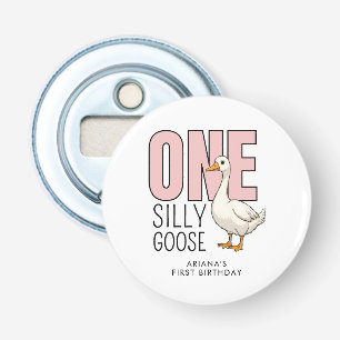 Custom Modern Pink One Silly Goose First Birthday Bottle Opener
