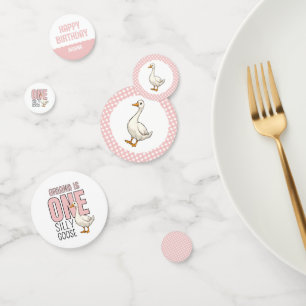Custom Modern Pink One Silly Goose First Birthday Confetti