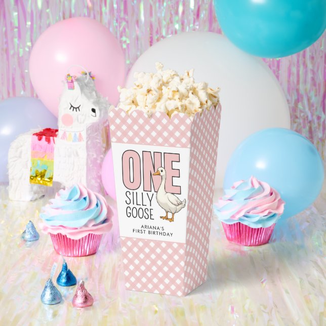 Custom Modern Pink One Silly Goose First Birthday Favour Box (Party)