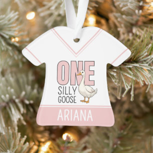 Custom Modern Pink One Silly Goose First Birthday Ornament