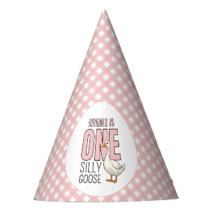 Custom Modern Pink One Silly Goose First Birthday Party Hat