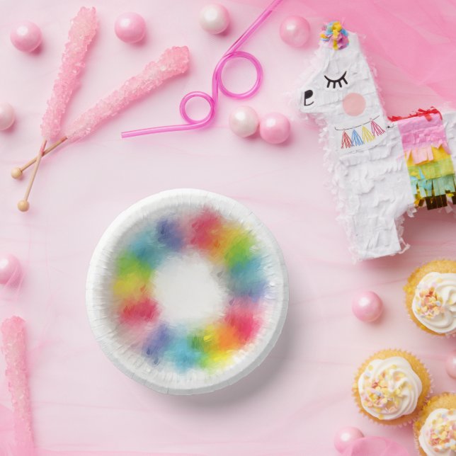 Custom Modern Pink Red Yellow Orange Blue Green Paper Plate (Party)