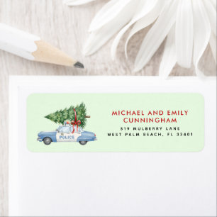 Custom Modern Police Officer Car Christmas Tree Return Address Label