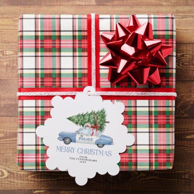 Custom Modern Police Officer Christmas Holidays Tree Decoration Card (Insitu (Gift))