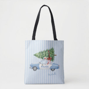 Custom Modern Police Officer Christmas Police Car Tote Bag