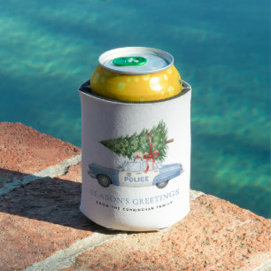 Custom Modern Police Officer Christmas Tree Car Can Cooler