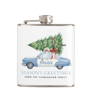 Custom Modern Police Officer Christmas Tree Car Hip Flask
