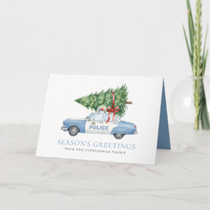 Custom Modern Police Officer Christmas Tree Car Holiday Card