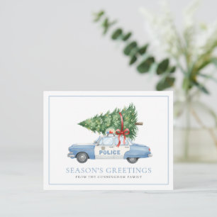 Custom Modern Police Officer Christmas Tree Car Holiday Postcard