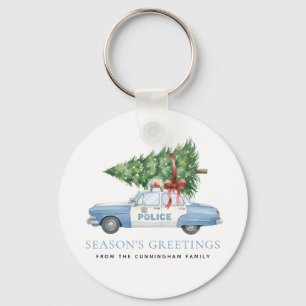 Custom Modern Police Officer Christmas Tree Car Key Ring