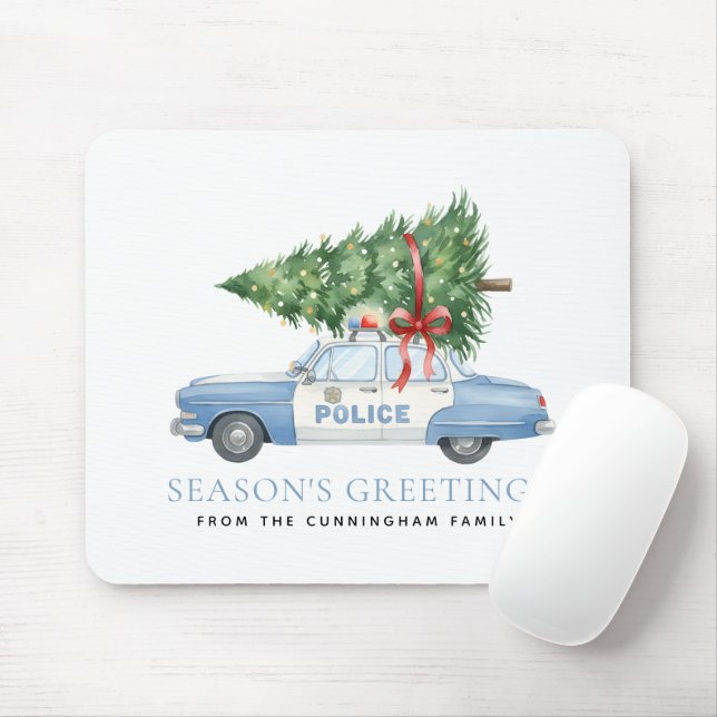Custom Modern Police Officer Christmas Tree Car Mouse Pad (With Mouse)