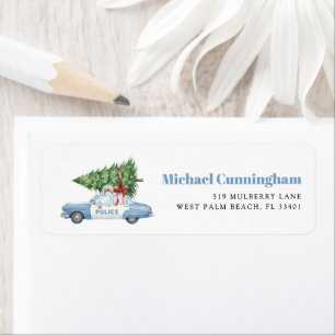 Custom Modern Police Officer Christmas Tree Car Return Address Label