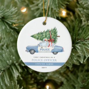 Custom Modern Police Officer First Christmas Ceramic Ornament