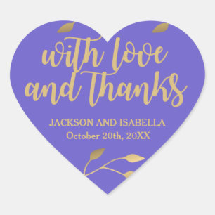 Custom Modern Purple and Gold Thank You Wedding Heart Sticker