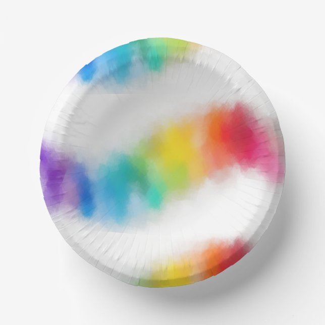 Custom Modern Rainbow Colours Pink Red Blue Purple Paper Plate (Front)