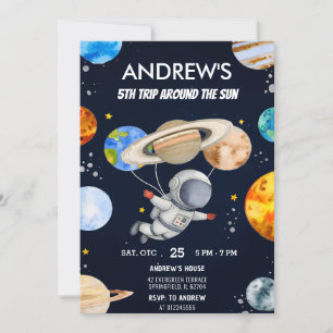Custom Modern Rocket Ship Outer Space Birthday Invitation