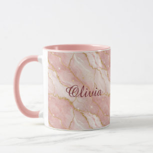 Custom Modern Rose Quartz Marble Gold Glitter Mug