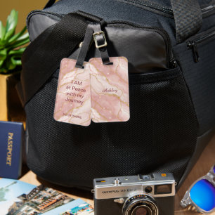 Custom Modern Rose Quartz Marble Gold Luggage Tag