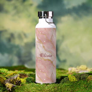 Custom Modern Rose Quartz Marble Gold Water Bottle