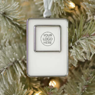 Custom Modern Round Business Logo Silver Plated Framed Ornament
