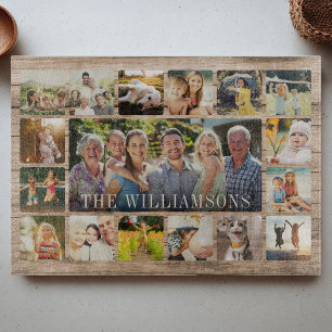 Custom Modern Rustic Family Photo Collage Keepsake Cutting Board