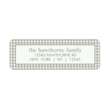 Custom Modern Sage Green Gingham Return Address