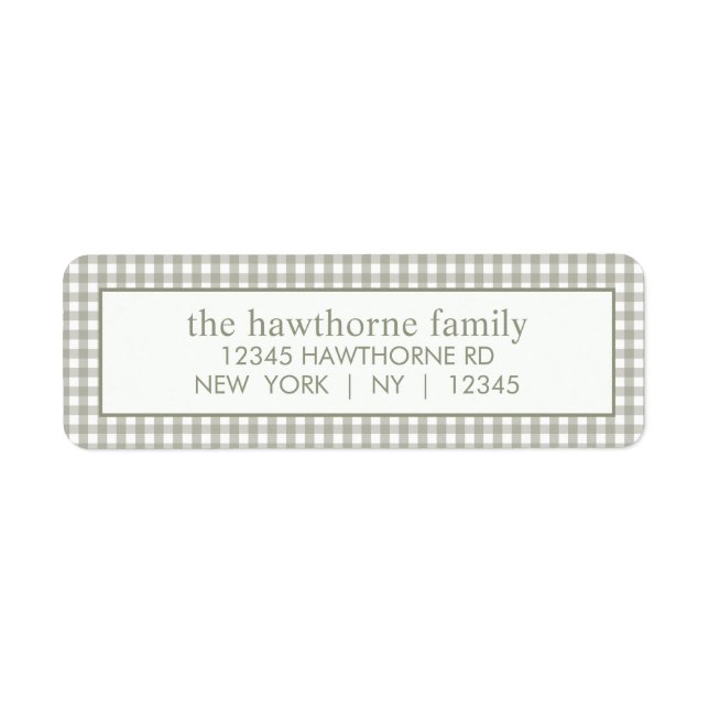 Custom Modern Sage Green Gingham Return Address Label (Front)