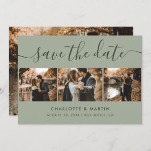Custom Modern Sage Green Wedding 4 Photo Save The Date