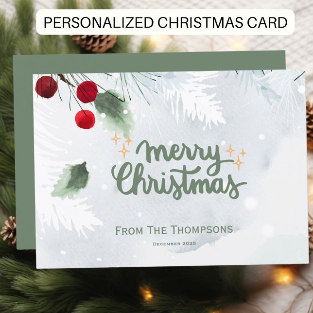 Custom Modern Script  Christmas  Personalised  Holiday Card (Creator Uploaded)