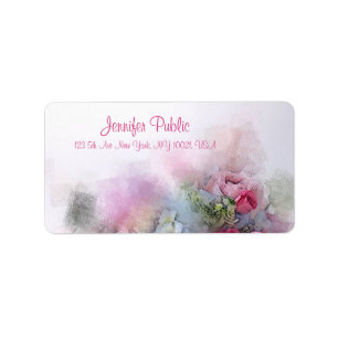 Custom Modern Script Watercolor Flowers Elegant Label